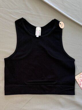 Bella Movement Women’s Cut-out Rib Cropped Tank Black Size S/M NWT Slimming Fit